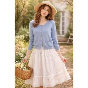 J. Jill Periwinkle Blue Knit Cardigan Sweater Cottagecore Soft Girl M